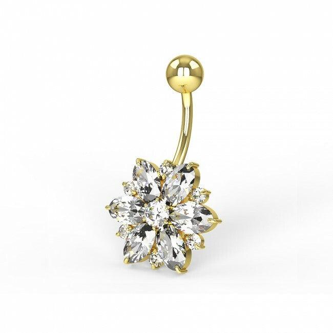 Gold-plated belly button ring, Penelope flower belly button ring