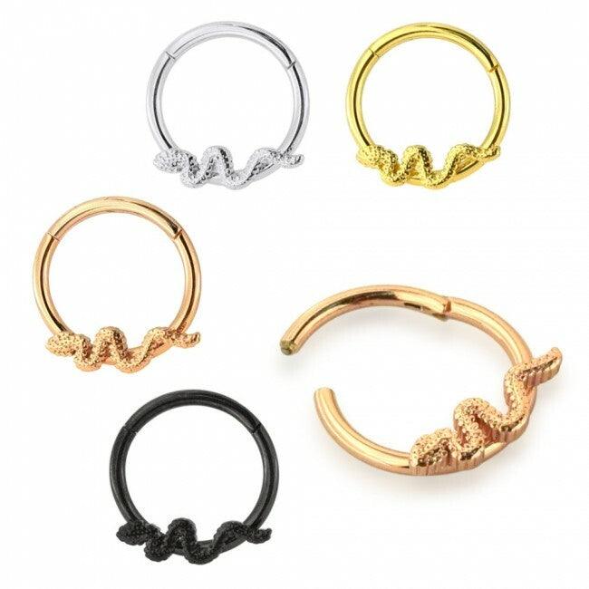 Piercing ring 1.2mm, Snake Hoop - snake clicker (silver)