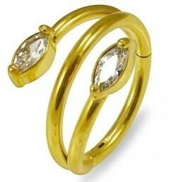 Piercing ring, Marquise Twist Gold CZ stone clicker