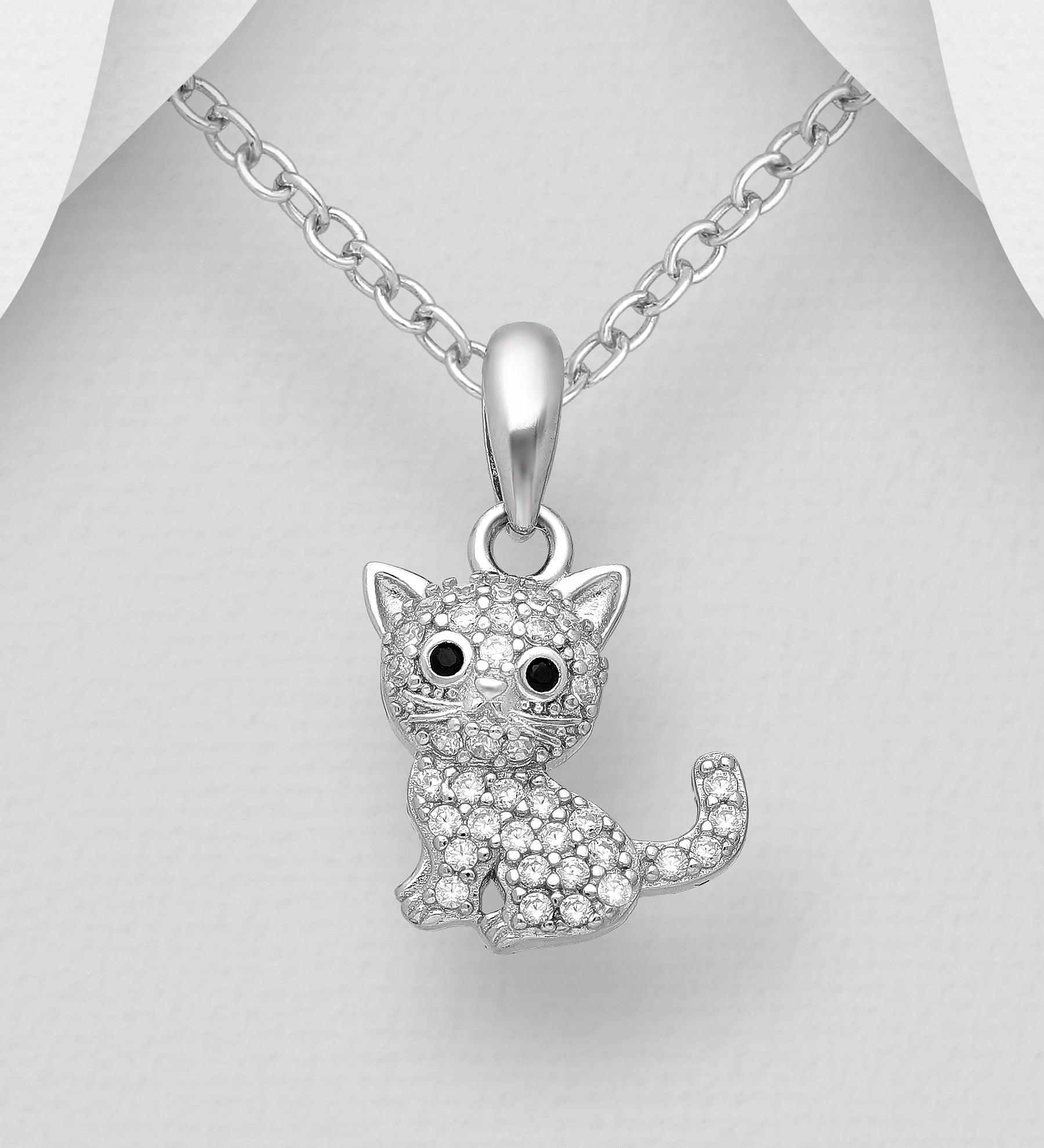 PREMIUM COLLECTION|Kitten -clear stone silver pendant