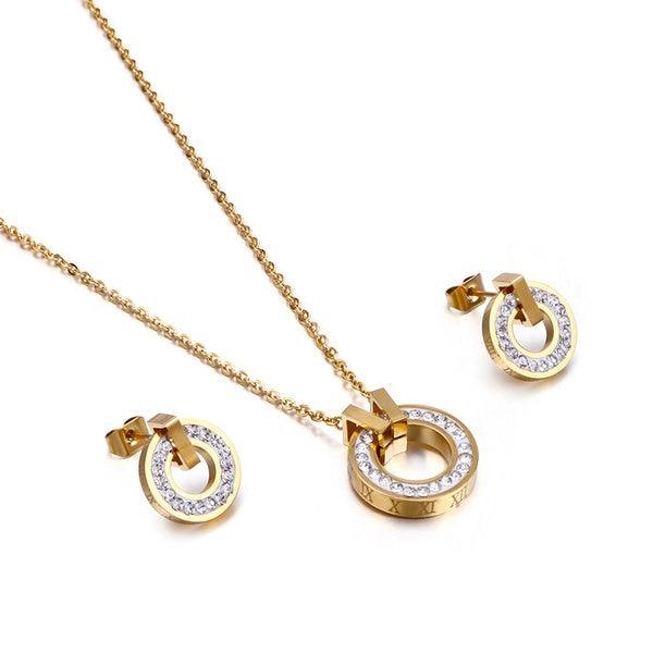 FRENCH RIVIERA|Roman Numerals in Gold -stainless steel jewelry set