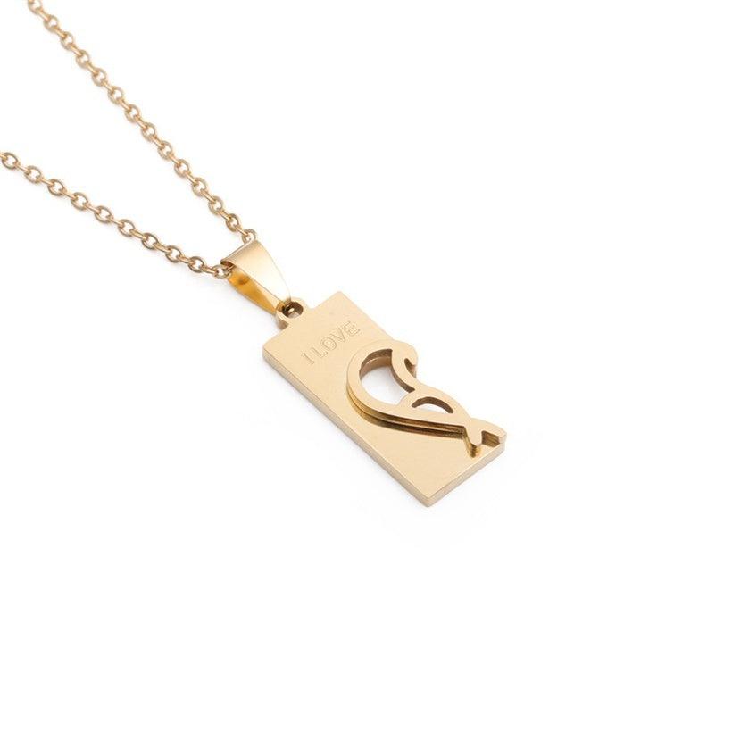 Surgical steel love necklace, I love you (with basic chain)