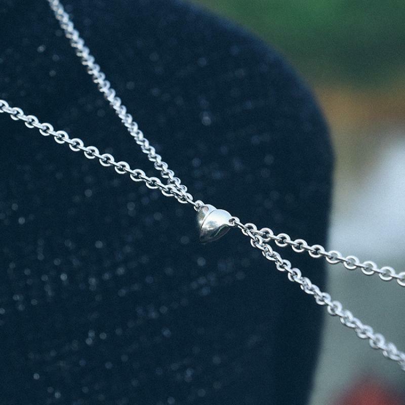 Necklace, Silver Couple Necklace with Heart -love jewelry