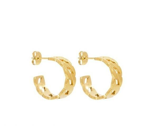 FRENCH RIVIERA|Medium Sandy Hoops Steel Chain Rings (Gold)