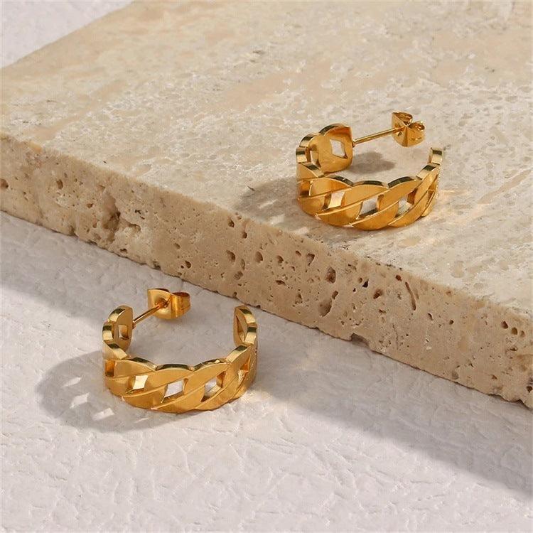 FRENCH RIVIERA|Medium Sandy Hoops Steel Chain Rings (Gold)