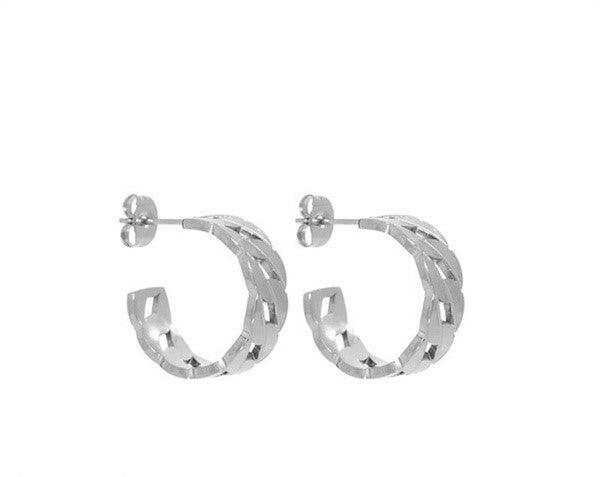 FRENCH RIVIERA|Medium Sandy Hoops Steel Chain Rings (Silver)