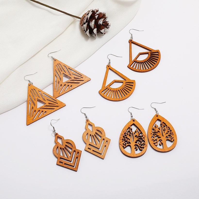 Wooden earrings, Tree of Life in Brown