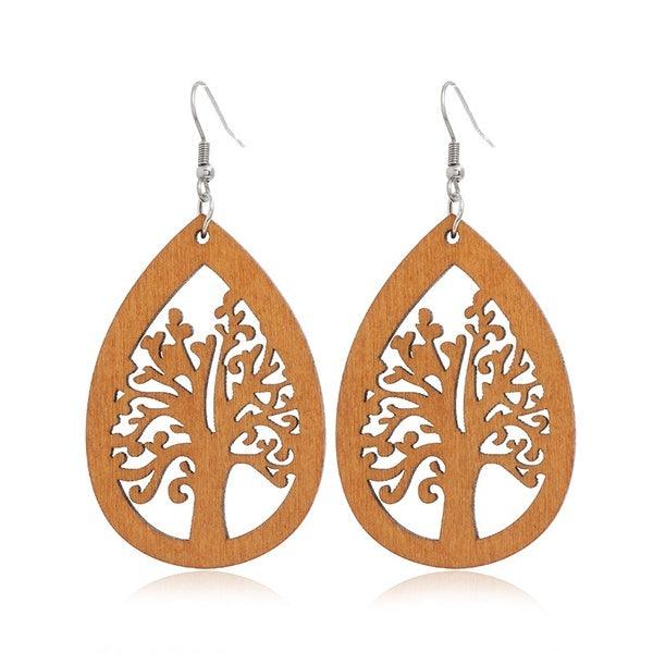 Wooden earrings, Tree of Life in Brown