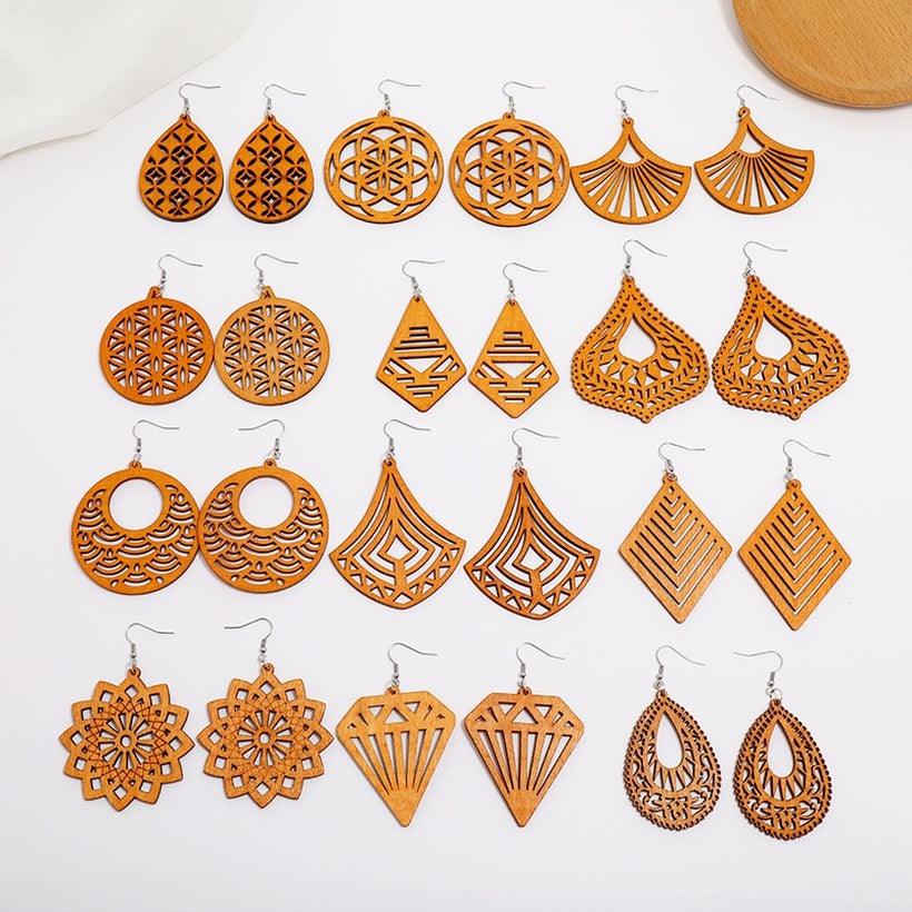 Wooden earrings, Classic Mandala brown lace earrings