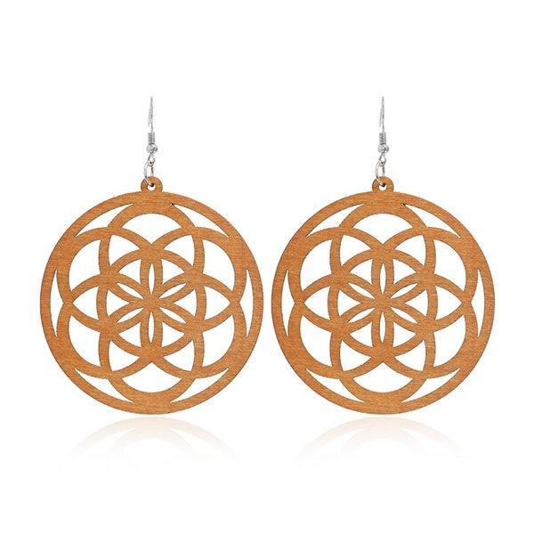 Wooden earrings, Classic Mandala brown lace earrings