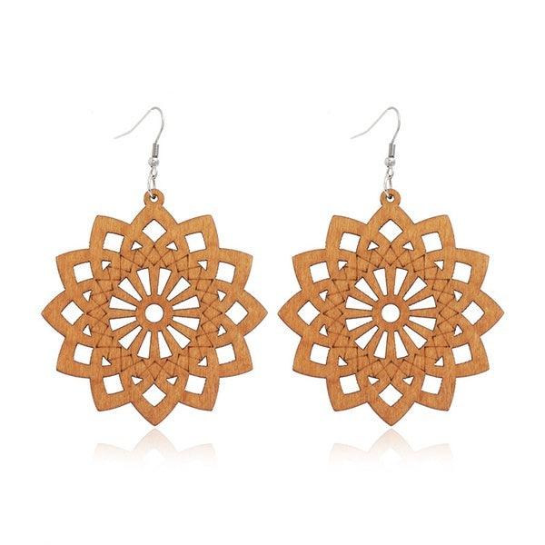 Wooden earrings, Pretty Mandala brown lace earrings