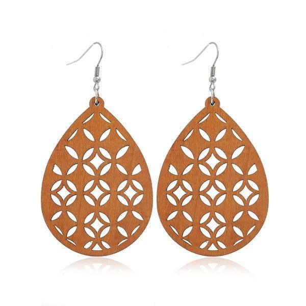 Wooden earrings, Retro Teardrop brown earrings