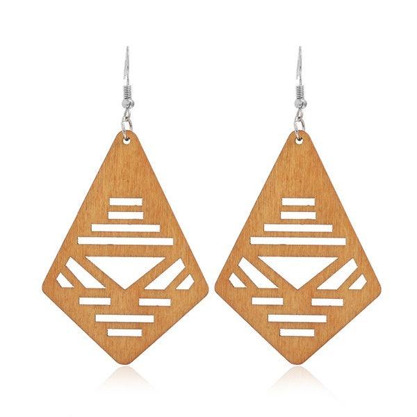 Wooden Earrings, Modern Diamond Brown Diamond Earrings