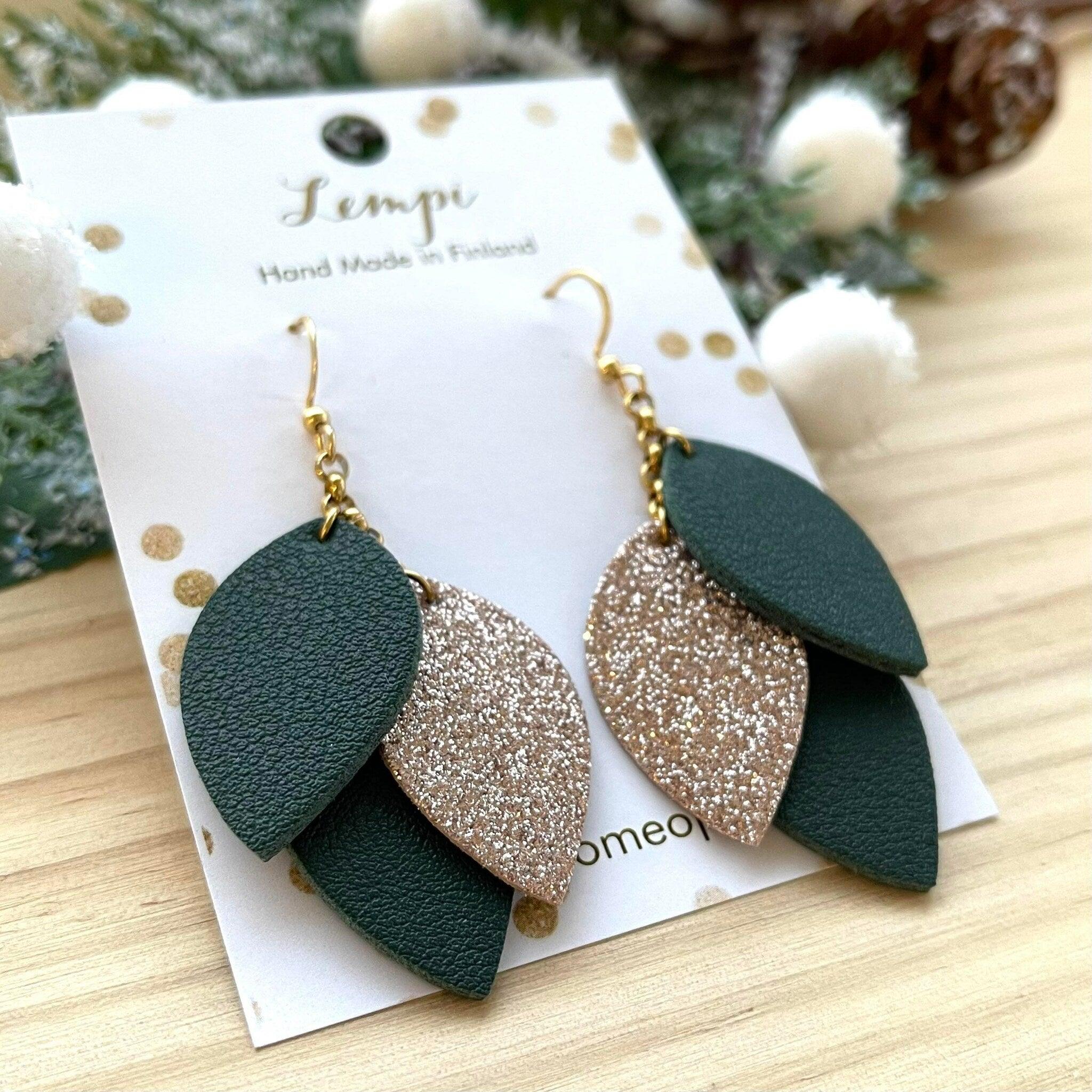 LEMPI earrings, Little Grain (dark green, rose gold glitter)