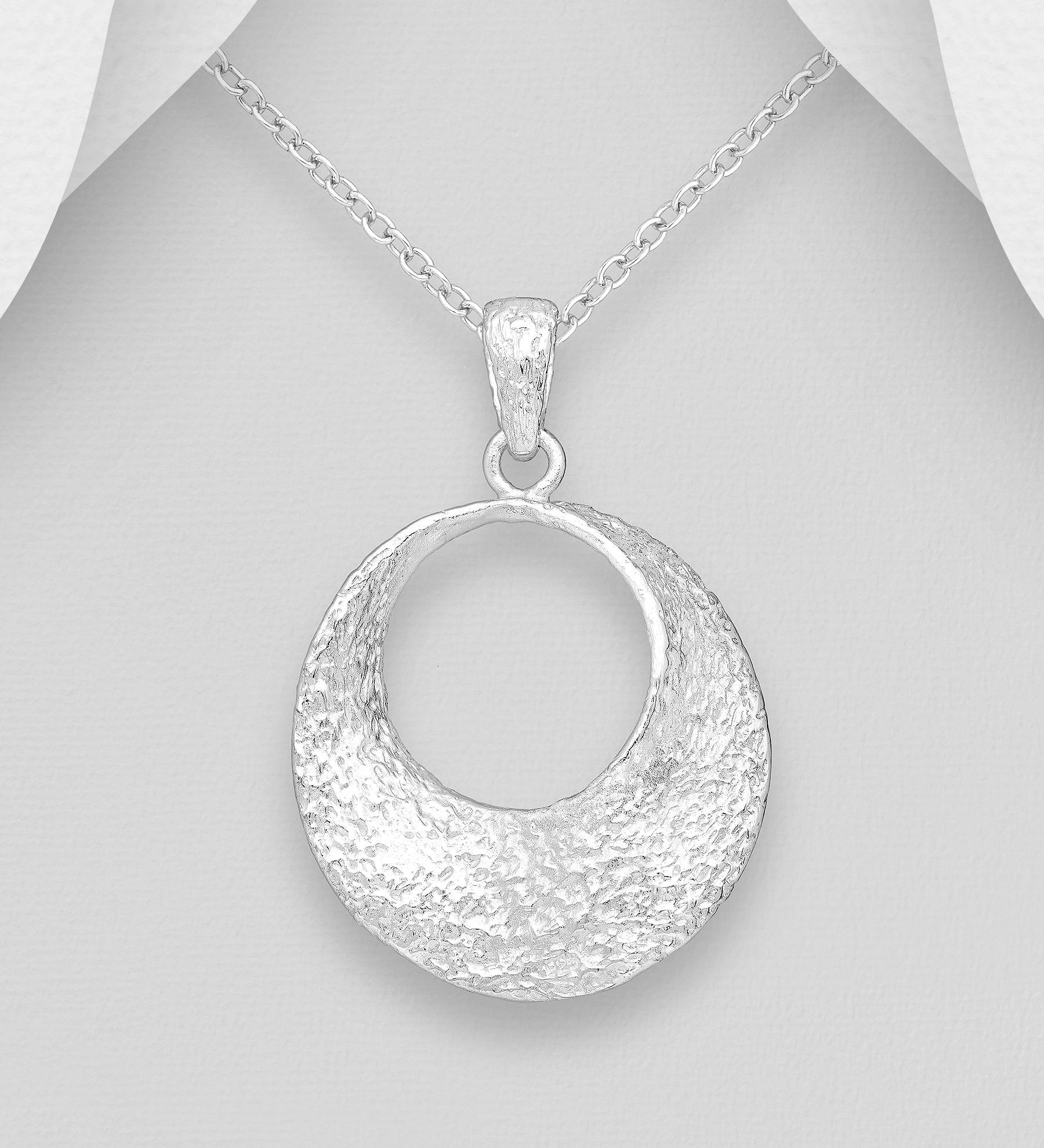 PREMIUM COLLECTION|Moon Spinner Silver Pendant with Forged Surface