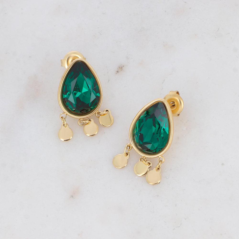 Earrings, BOHM PARIS|Boucles Cristal drop earrings (emerald)