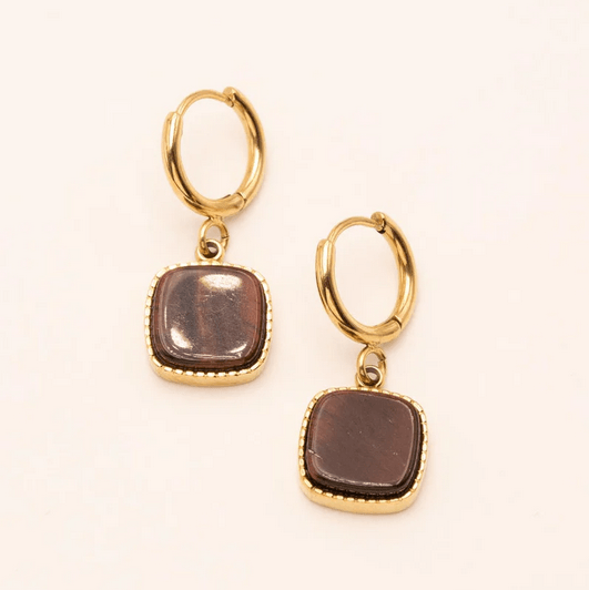 Earrings, BOHM PARIS|Boucles Chloefina - tiger's eye earrings