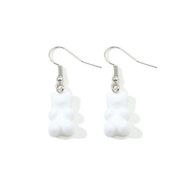 Earrings, White Gummy Bear