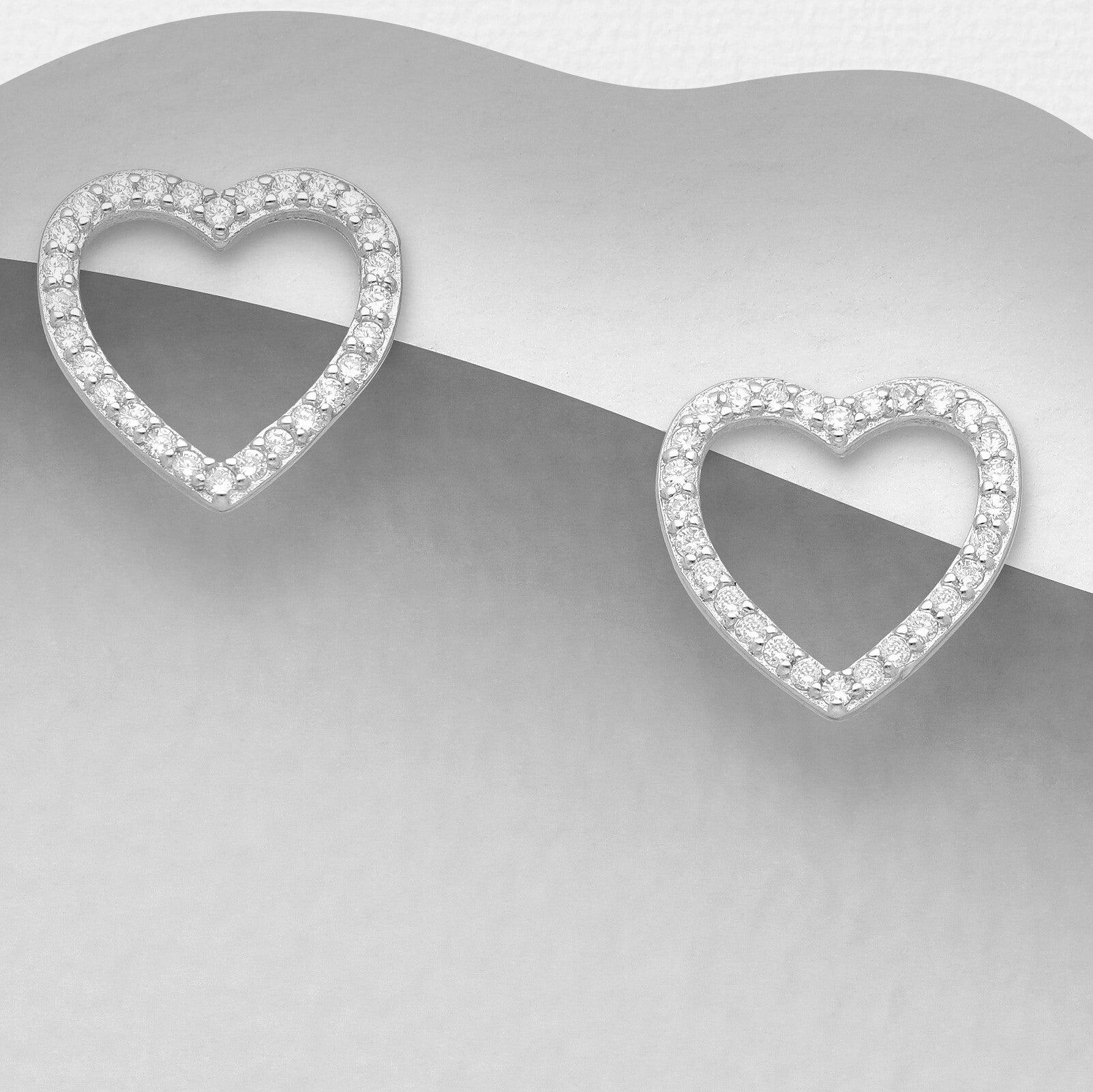 PREMIUM COLLECTION|Only You -silver heart studs with clear stones