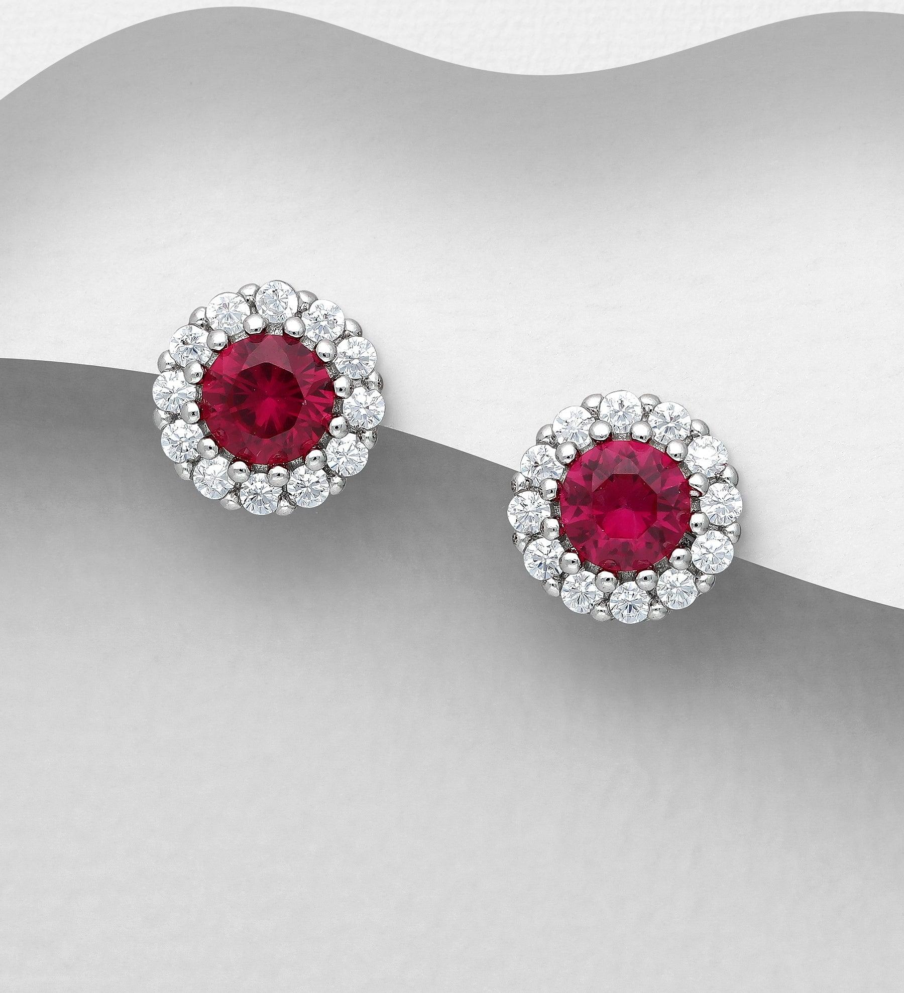 PREMIUM COLLECTION | Katariina silver buttons with ruby ​​red stone