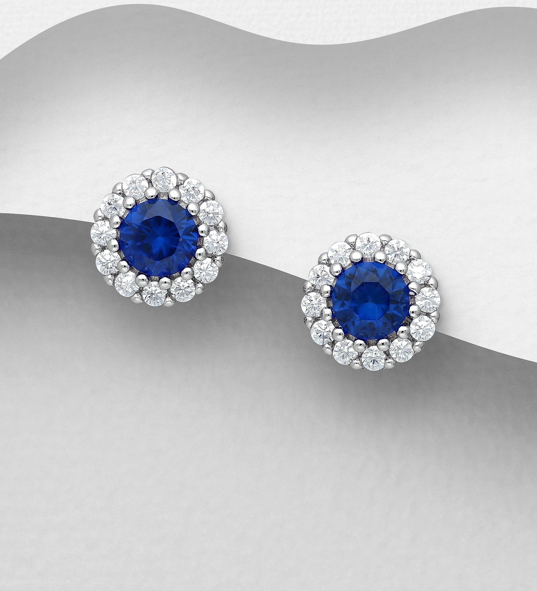 PREMIUM COLLECTION|Katariina silver buttons with sapphire blue stone