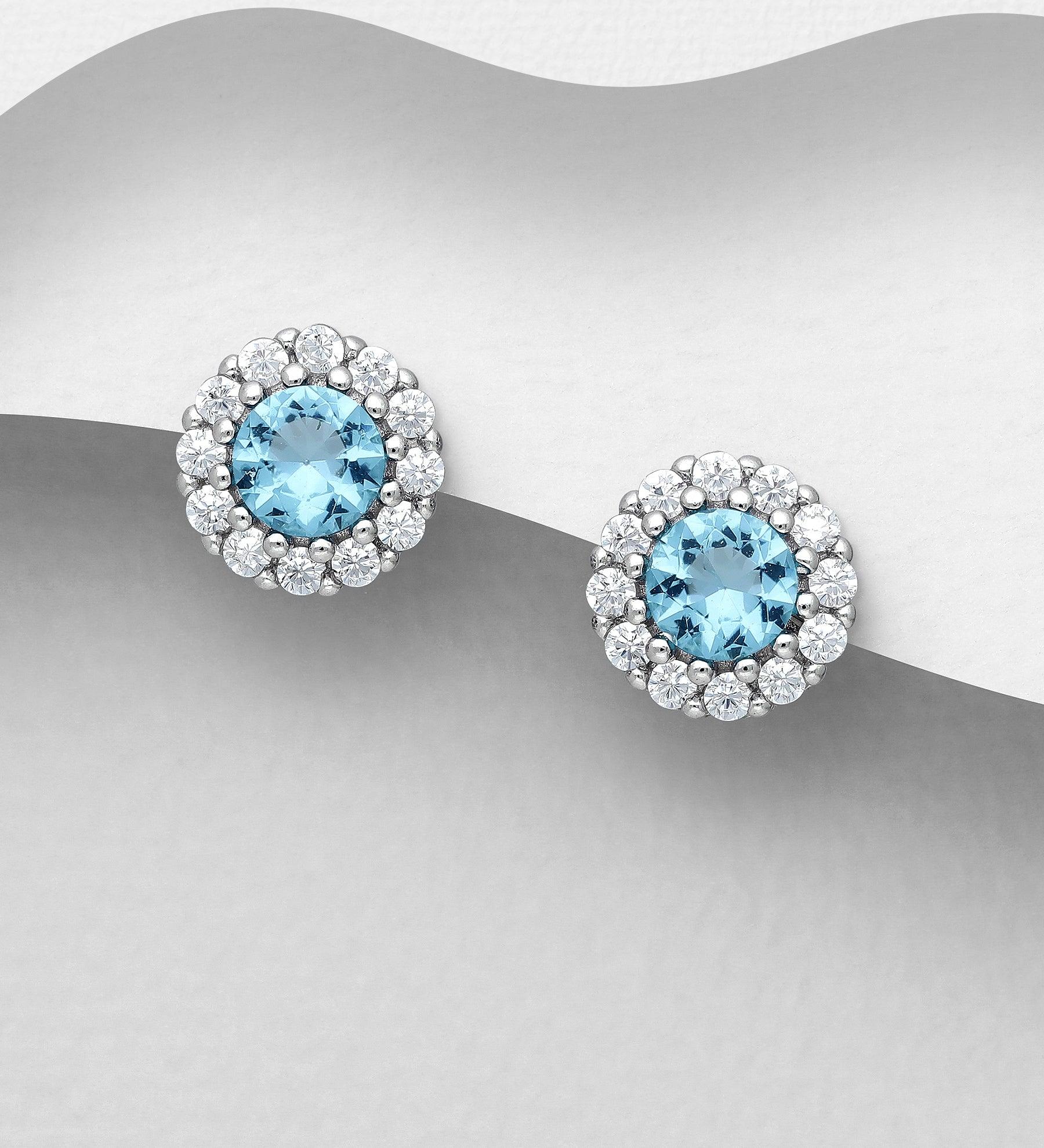 PREMIUM COLLECTION|Katariina silver buttons with sky blue stone