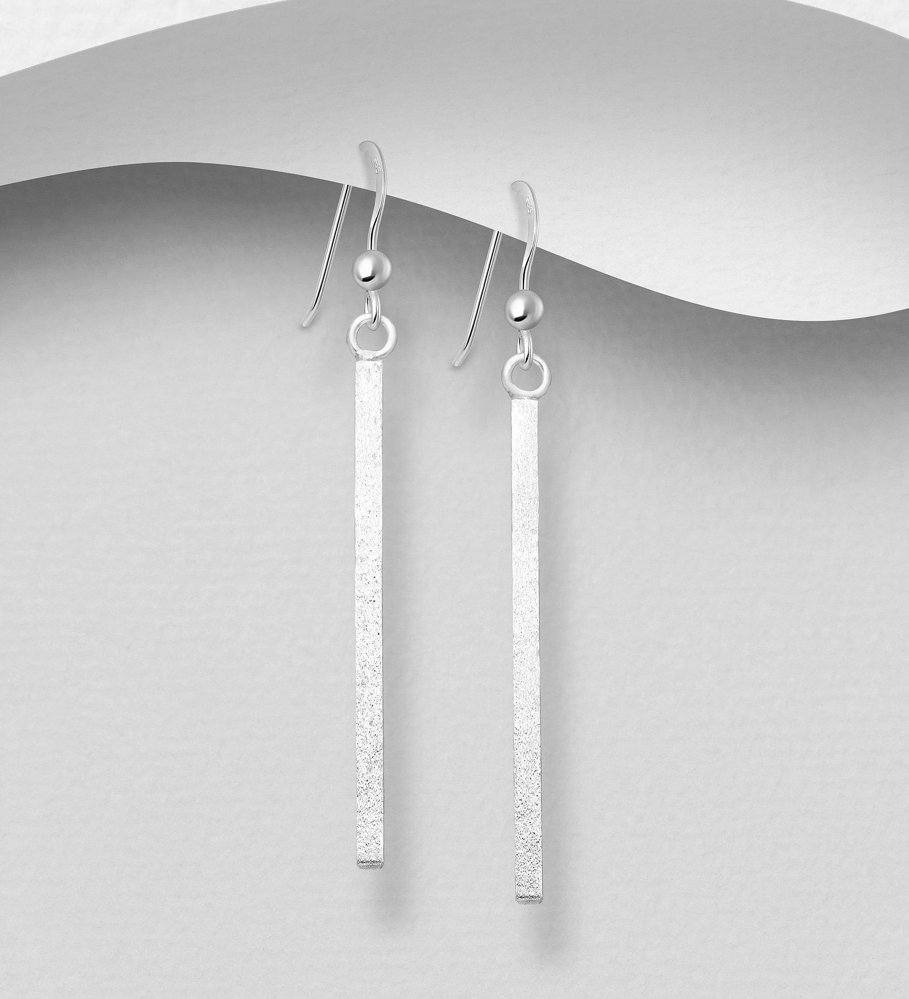 PREMIUM COLLECTION|Matte rectangle silver dangling earrings