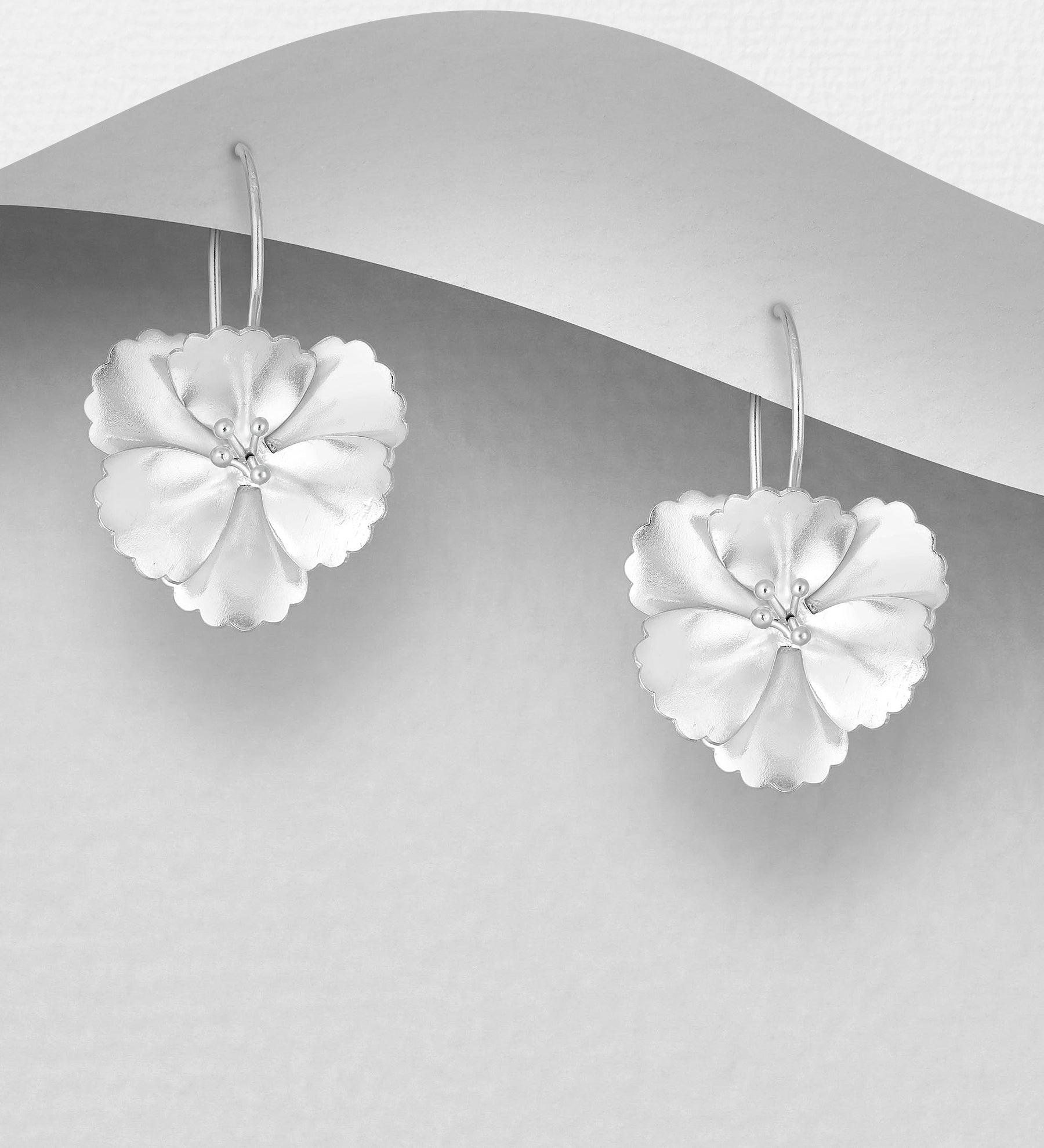 PREMIUM COLLECTION|Apple Blossom Silver Dangle Flower Earrings