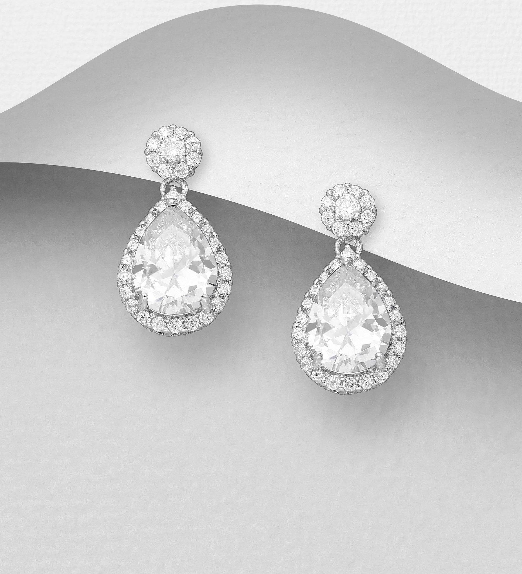 PREMIUM COLLECTION|Pisara silver earrings with clear stone