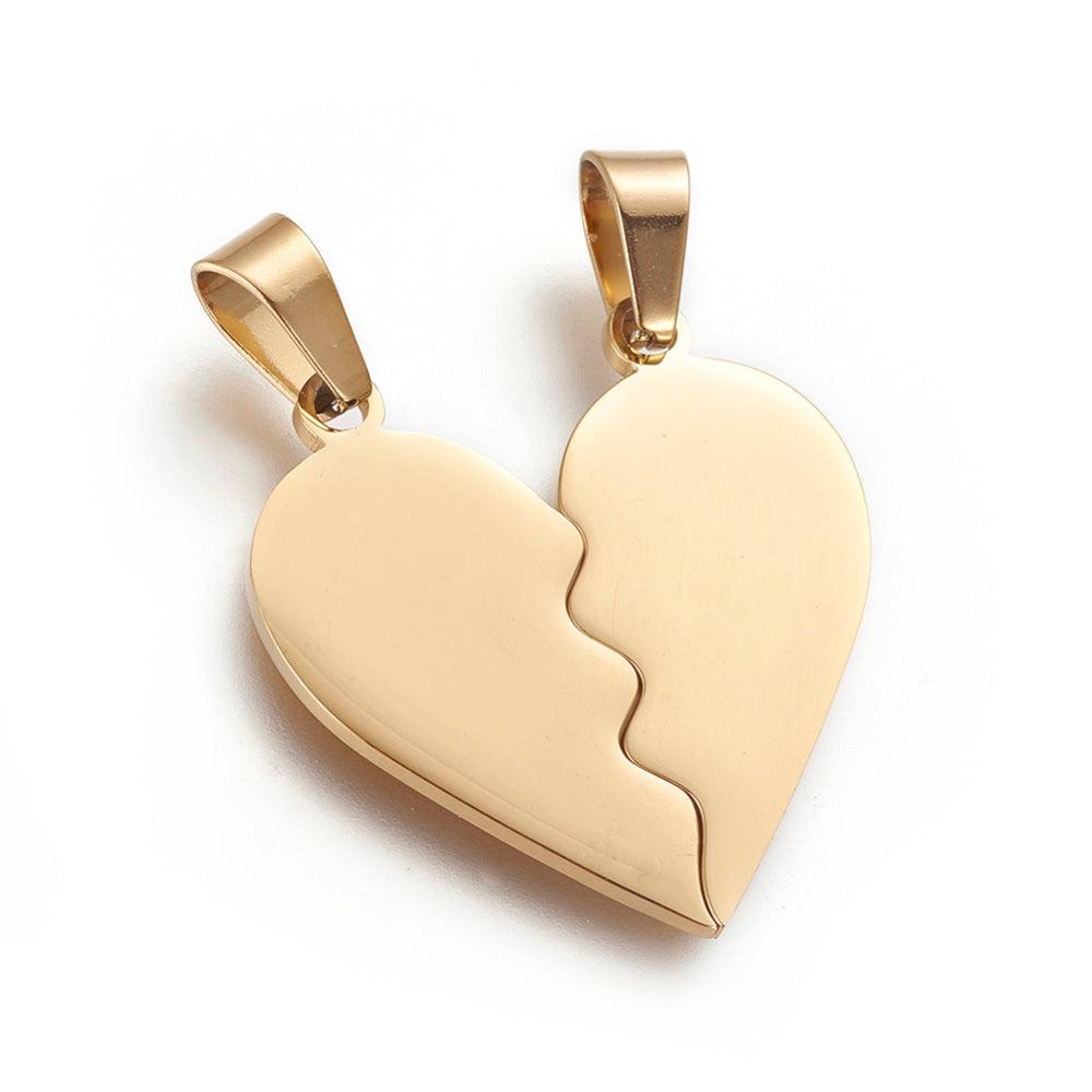 Surgical steel necklace, Twin Peaks split heart necklace (gold)