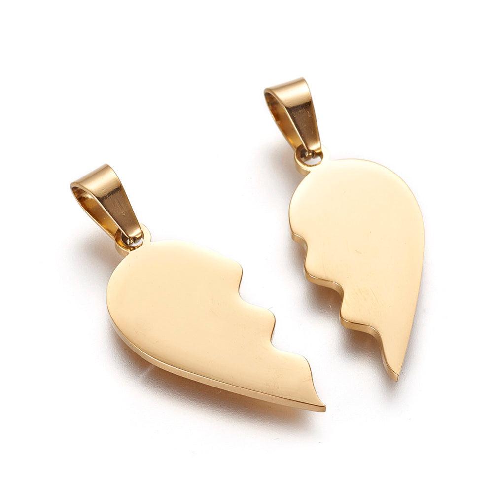 Surgical steel necklace, Twin Peaks split heart necklace (gold)