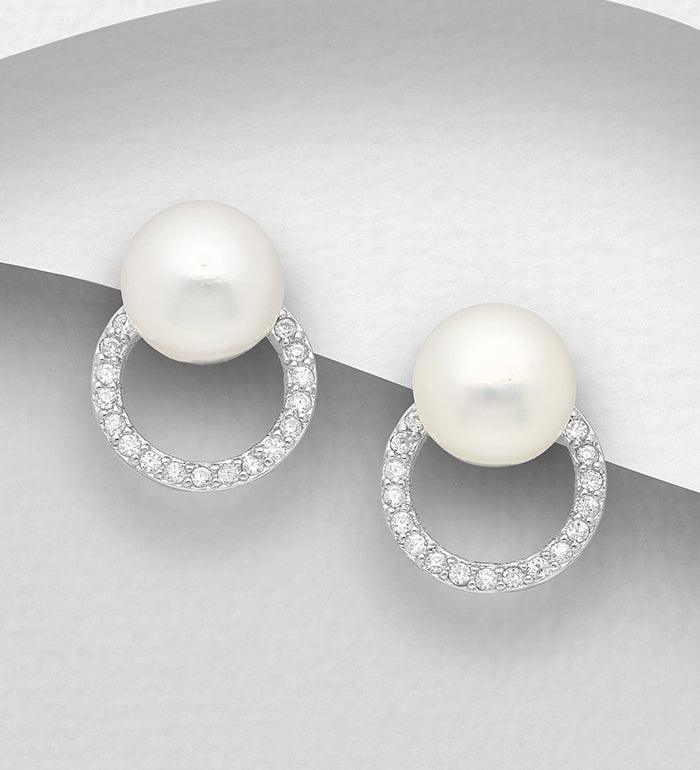 PREMIUM COLLECTION|Sara silver buttons with pearl and crystal