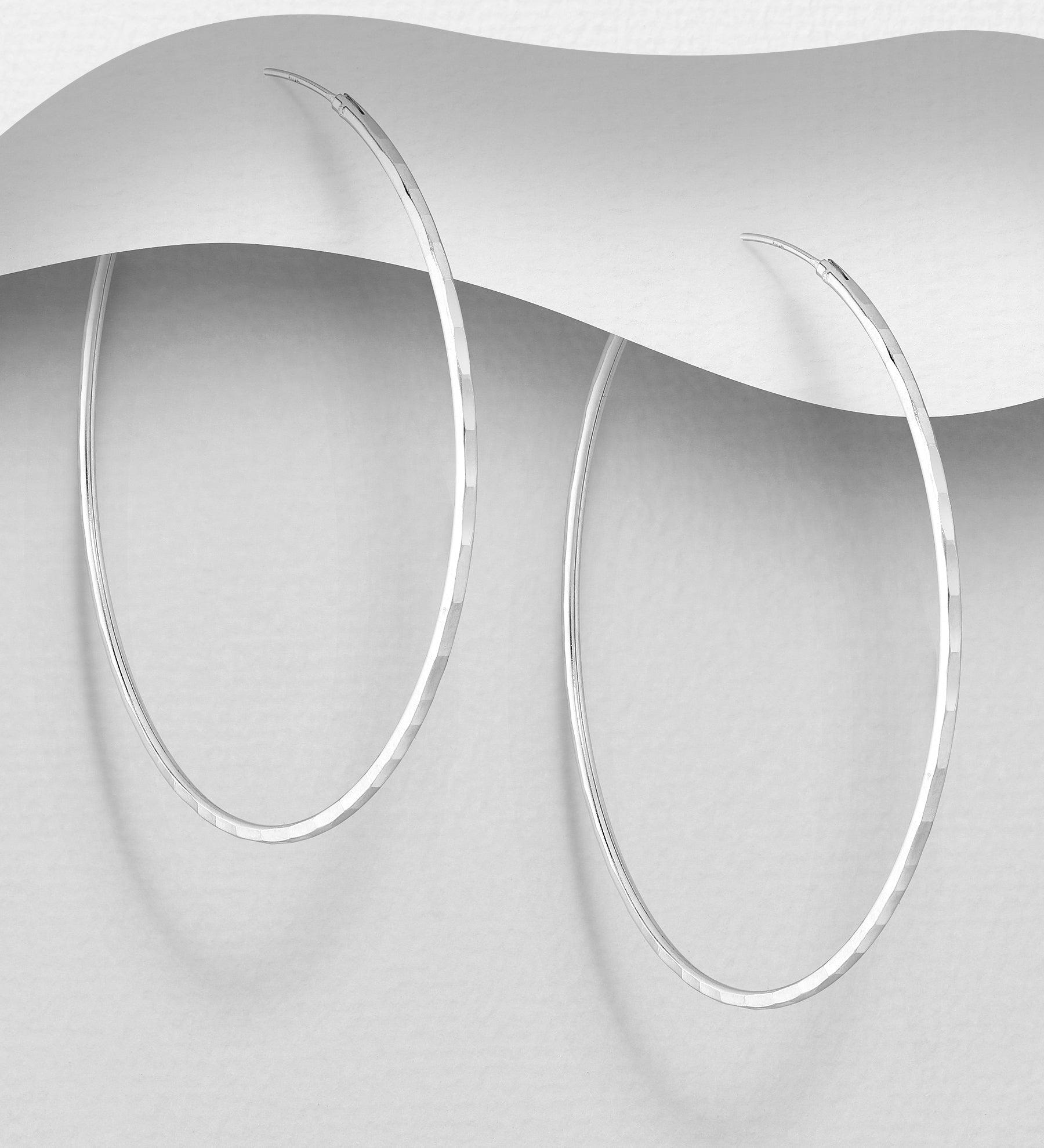 PREMIUM COLLECTION|Liv -large narrow silver rings with forged surface