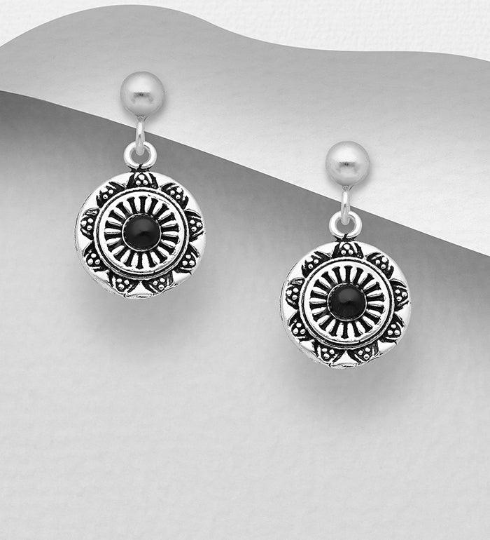 PREMIUM COLLECTION|Juni - bohemian black stone silver earrings