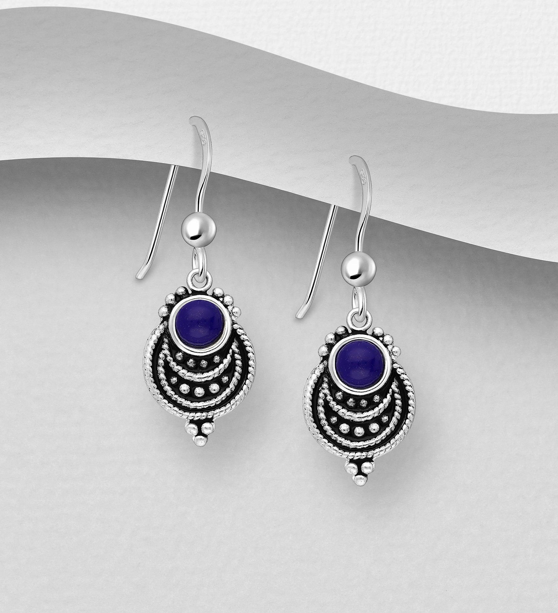 PREMIUM COLLECTION|Sani - bohemian blue stone silver earrings