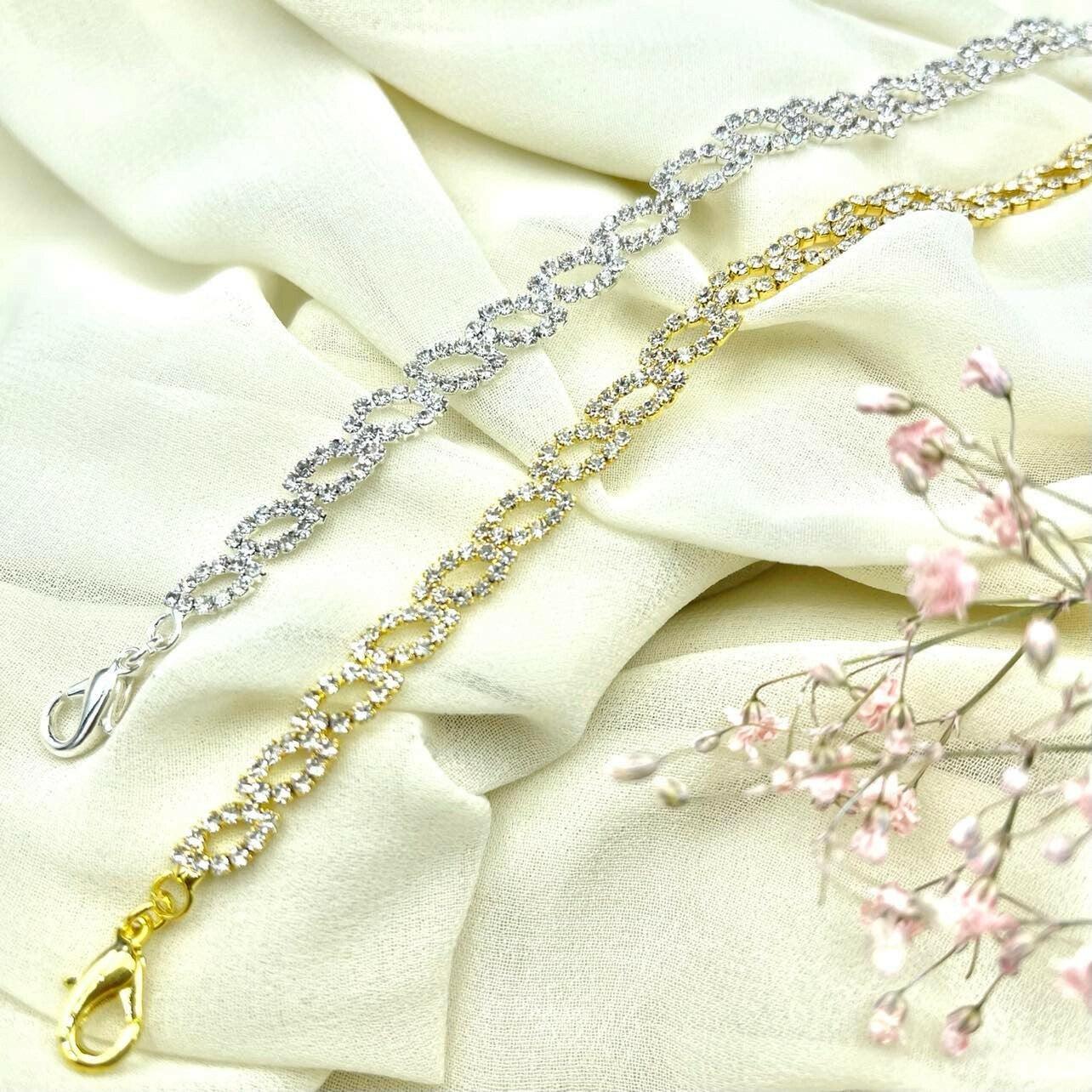 Bracelet, ROMANCE|Petit Chic rhinestone bracelet (also in gold)