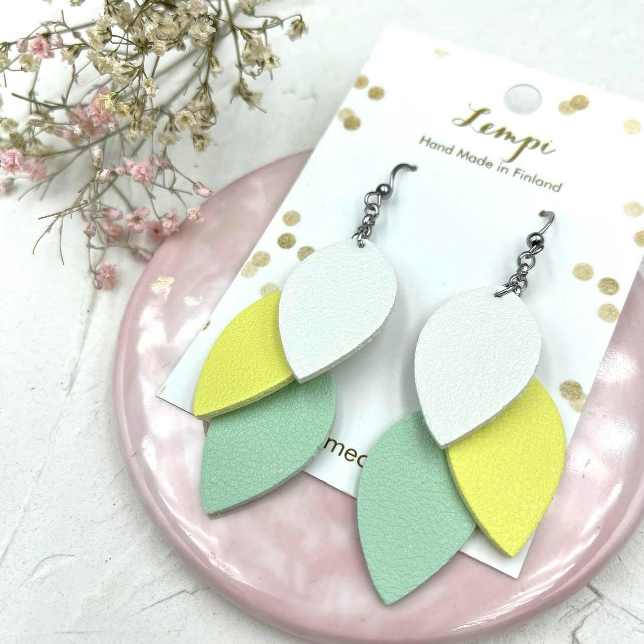 LEMPI earrings, Little Grain (white-yellow-light green)