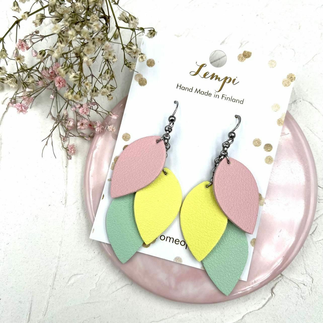 LEMPI earrings, Little Grain (pink-yellow-green)