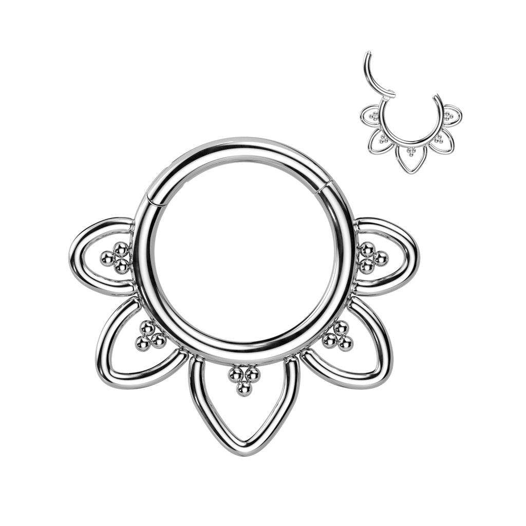 Titanium piercing ring, Filigree decorative clicker (silver)