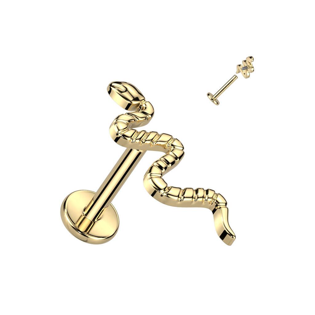 Titanium cartilage/tragus jewelry, Snake Stud (gold)