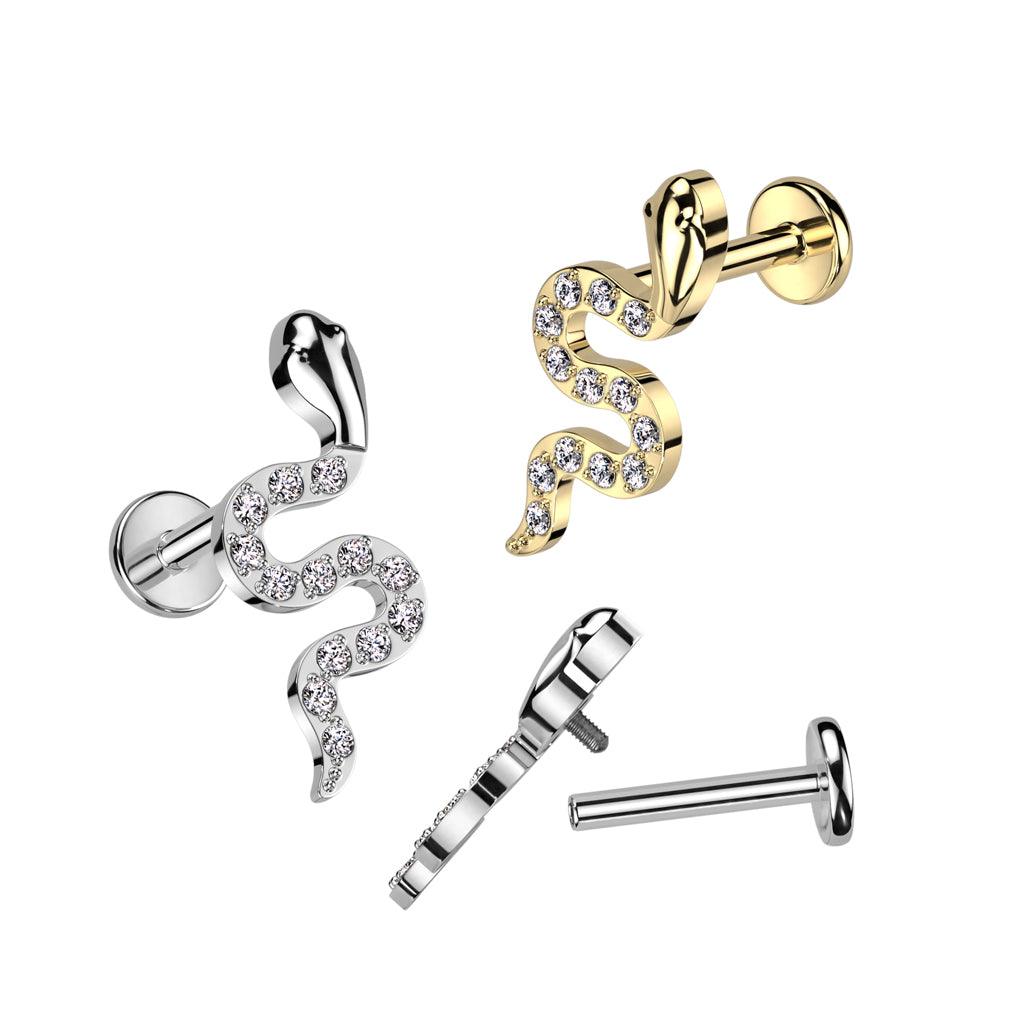 Titanium cartilage/tragus jewelry, Glitter Snake labret (gold)