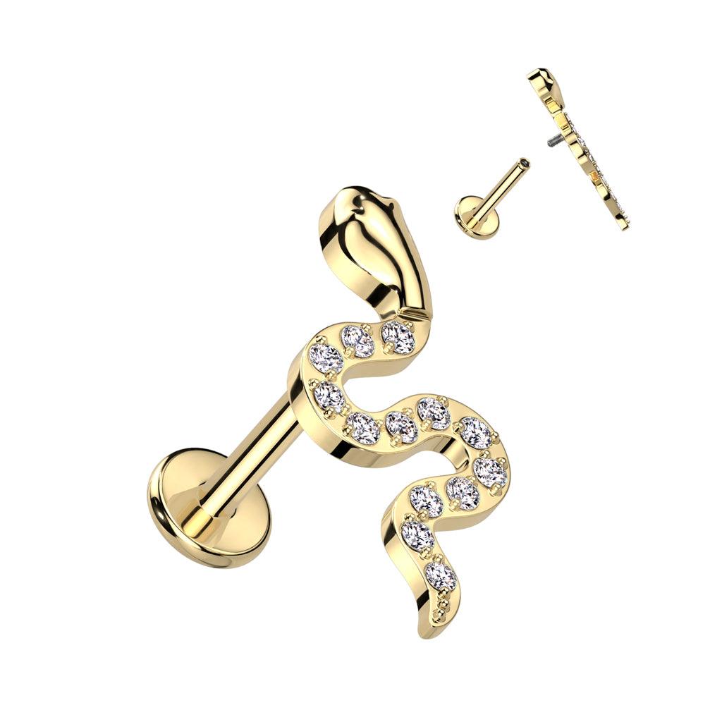 Titanium cartilage/tragus jewelry, Glitter Snake labret (gold)