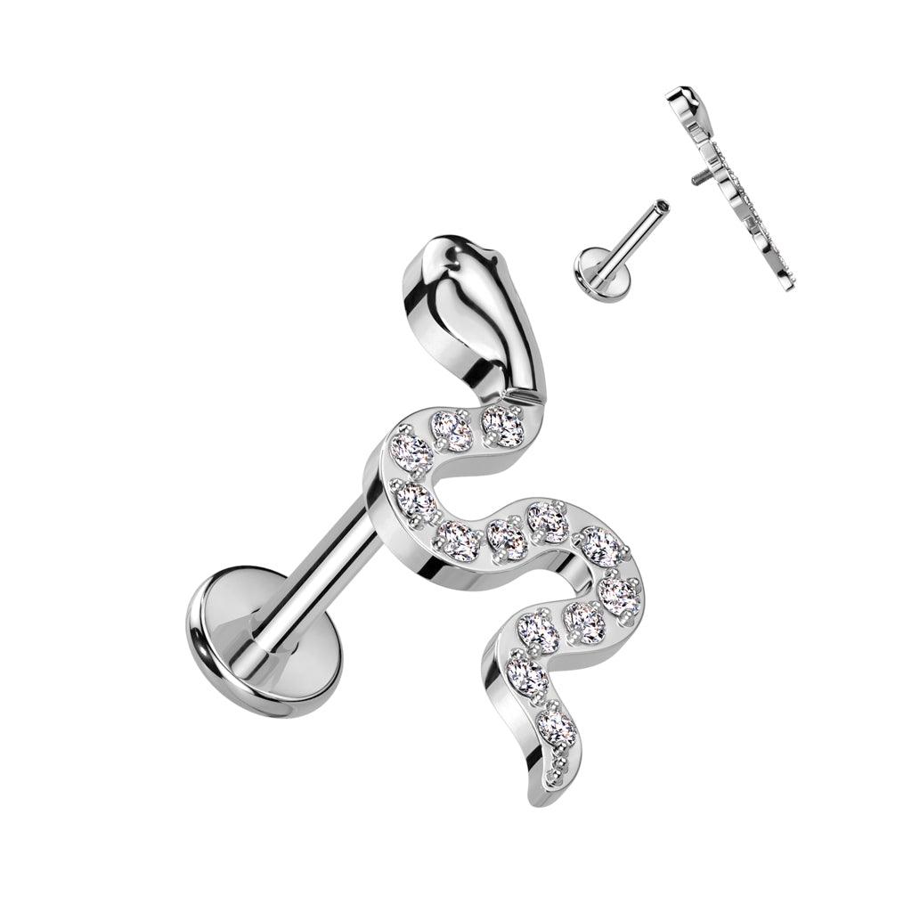 Titanium cartilage/tragus jewelry, Glitter Snake labret (silver)