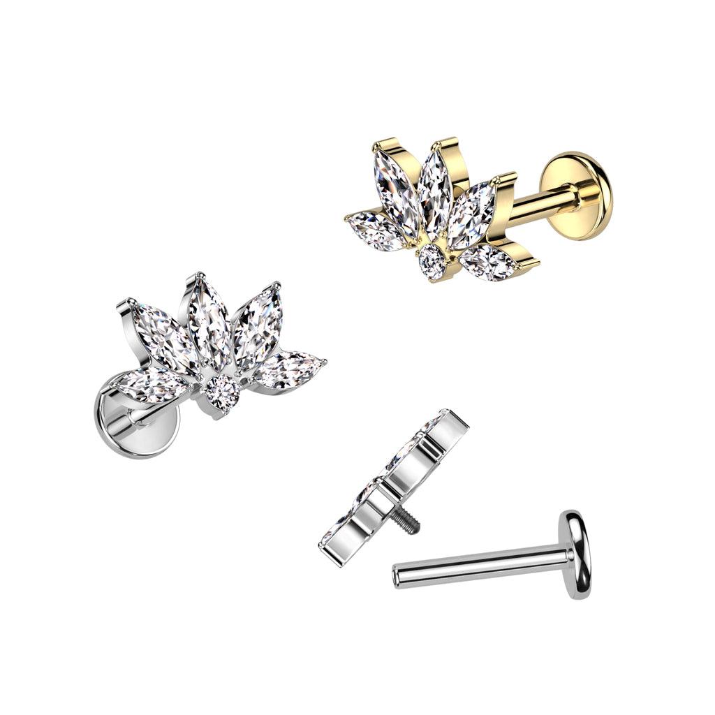 Titanium cartilage/tragus jewelry, Marquise Lily -glittery labret (gold)