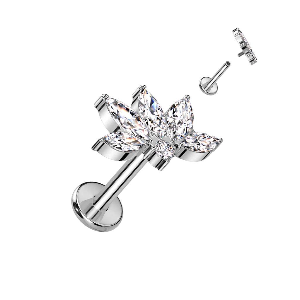 Titanium cartilage/tragus jewelry, Marquise Lily -glittery labret (silver)