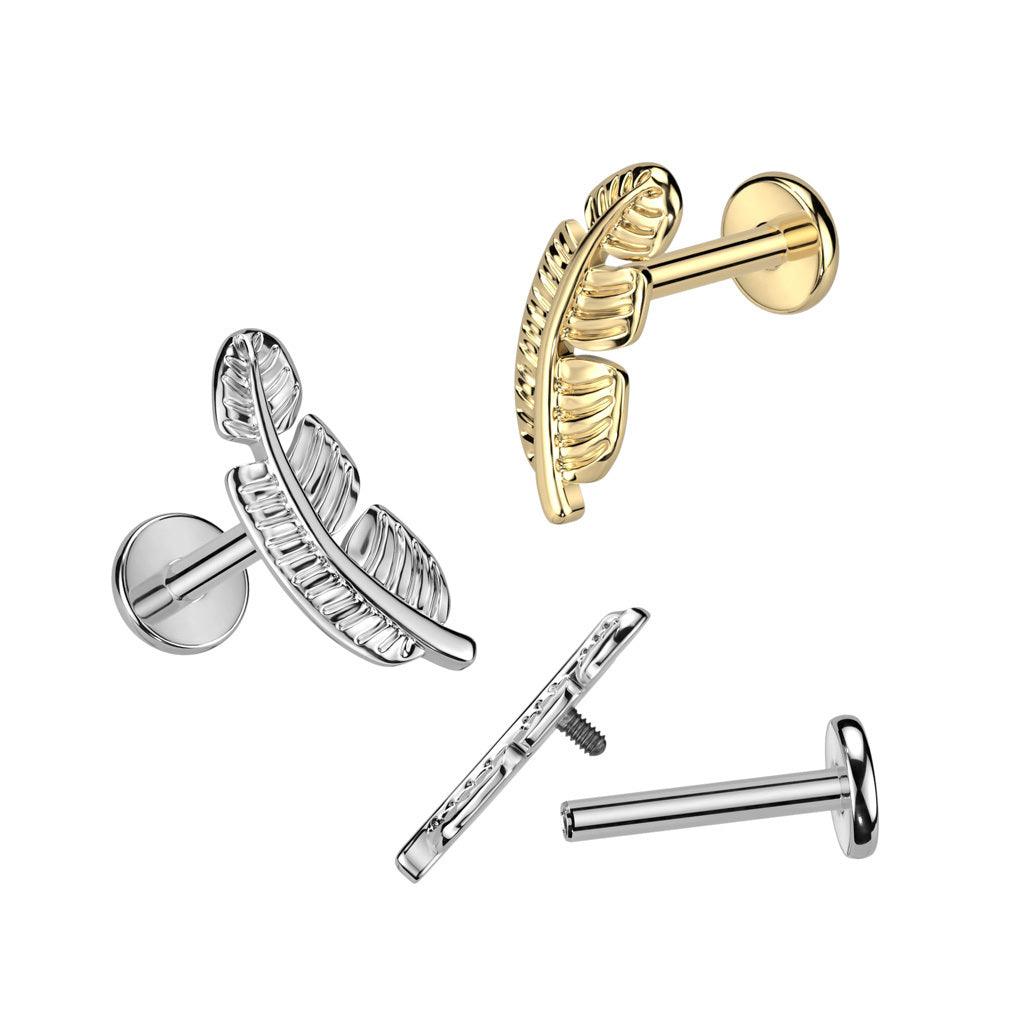 Titanium cartilage/tragus jewelry, Feather labret (gold)