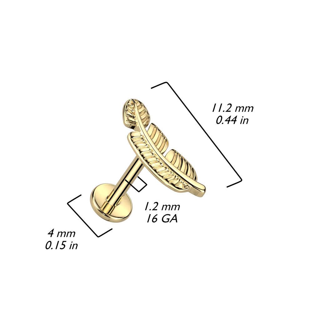 Titanium cartilage/tragus jewelry, Feather labret (gold)