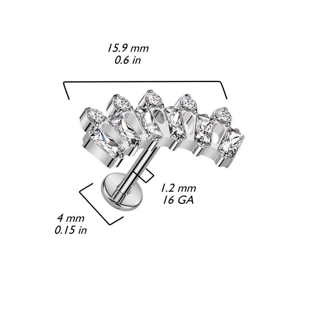 Titaani rustokoru/traguskoru, Baguette Curve -kimaltava labret (hopea)