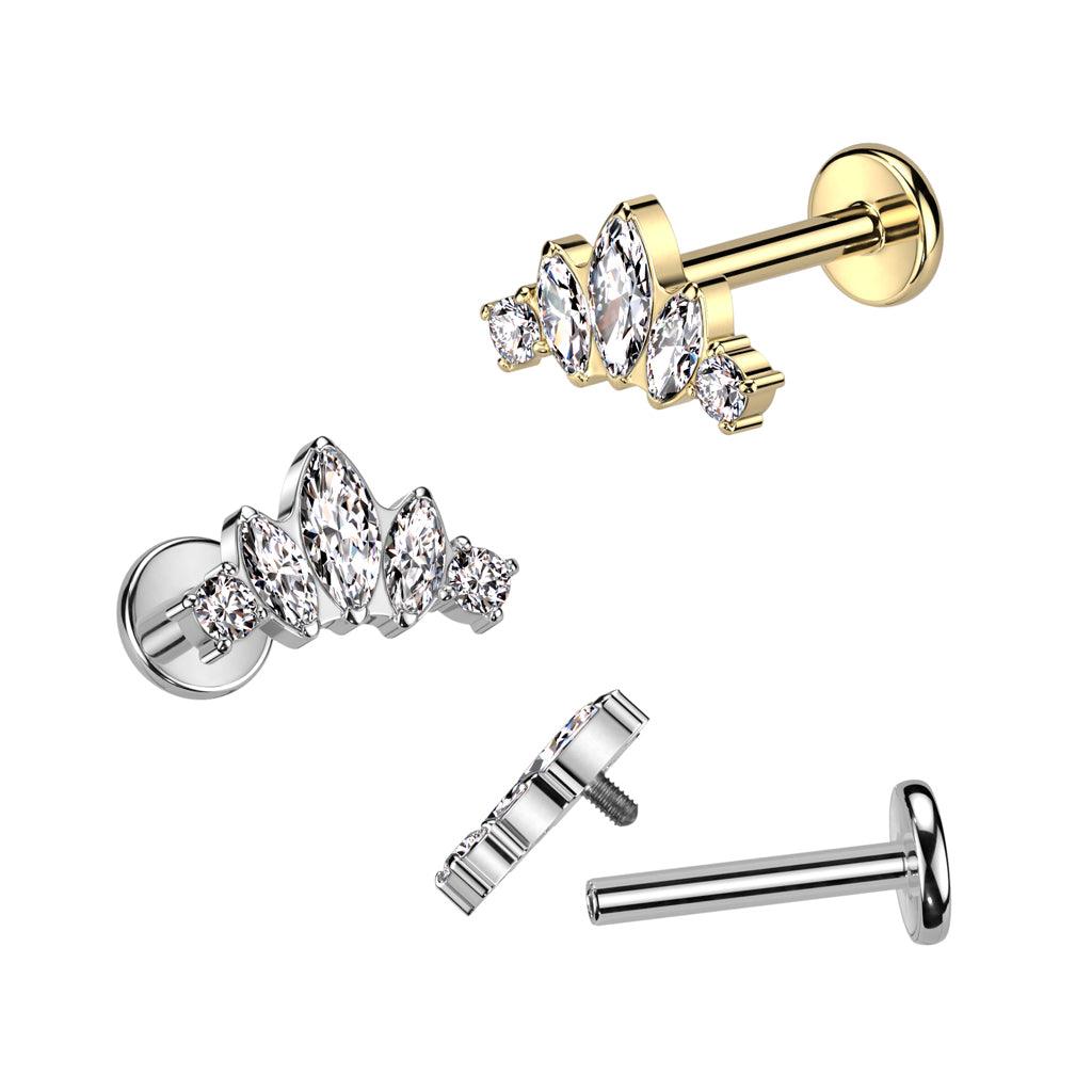 Titanium cartilage jewelry/tragus jewelry, Mini Marquise sparkling labret (silver)