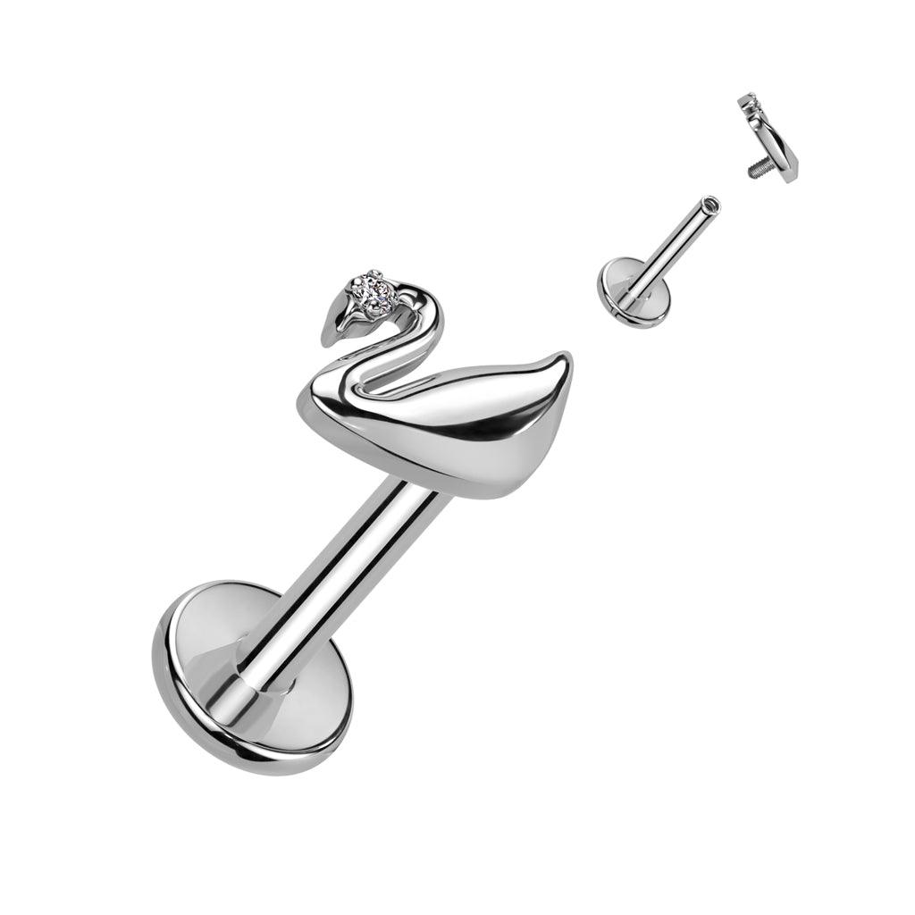 Titanium cartilage/tragus jewelry, Swan labret (silver)